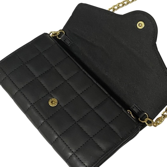 Mossimo Black Quilted Crossbody Bag Gold Chain Small Purse Wallet - Picture 5 of 7